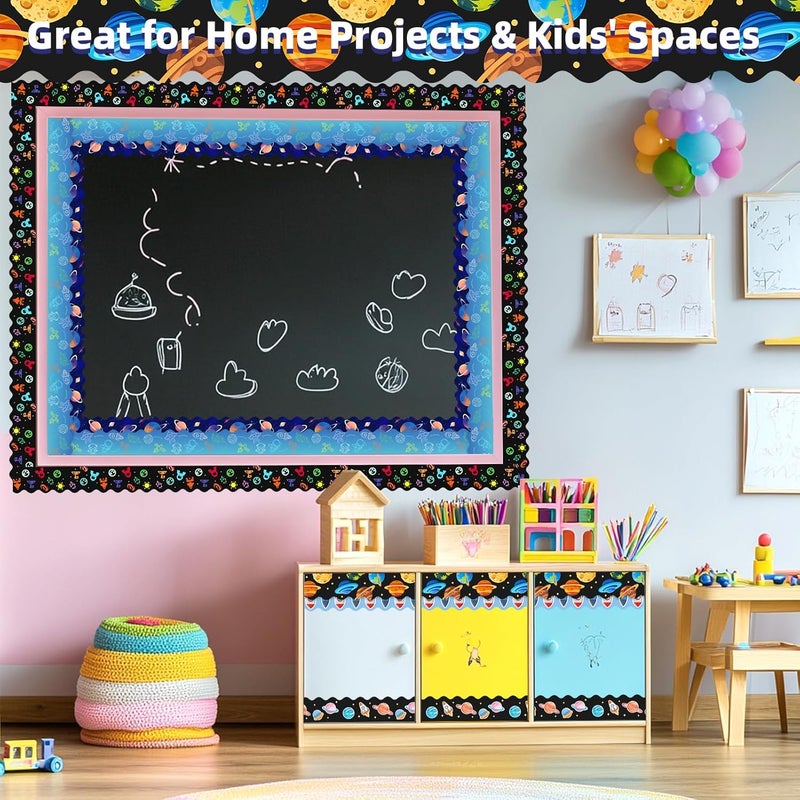 DASTTUIS 6 Rolls 196.8 Ft Space Bulletin Board Borders Set – Colorful Classroom Trim – Outer Space Galaxy Theme for Teachers, Schools & Office Decor -Perfect for Birthday, Back to School Decorative - Image 4
